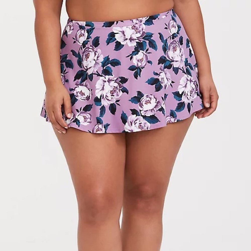 Torrid High Waist Skater Swim Skirt Lavender Purple Floral 2 2X Swimsuit Bikini
